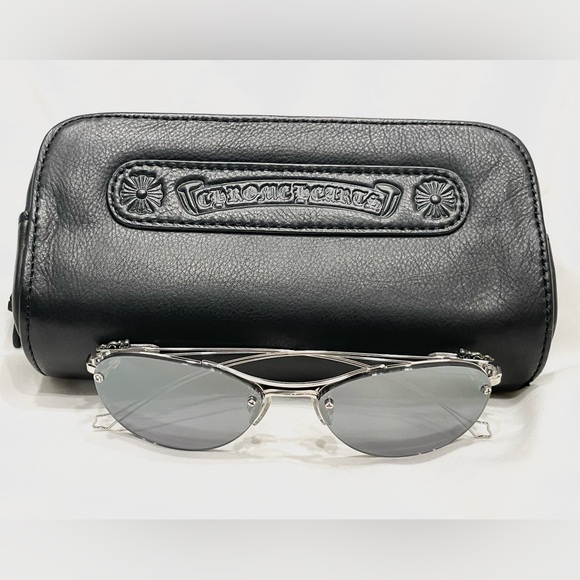 Chrome Hearts Accessories - CHROME HEARTS Vintage NWOT Sterling Silver Blue Wire Frame Metal Logo Sunglasses